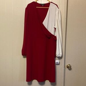 Kasper Asymmetrical Red and White Dress